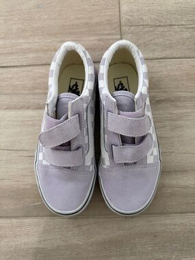 Vans Kids Lilac and White Checkerboard Velcro Sneakers